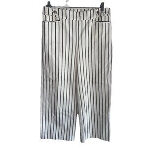 Chicos Womens Brigette Double Stripe Wide Leg Crop Pants Sz 1 Or 8 White Blue